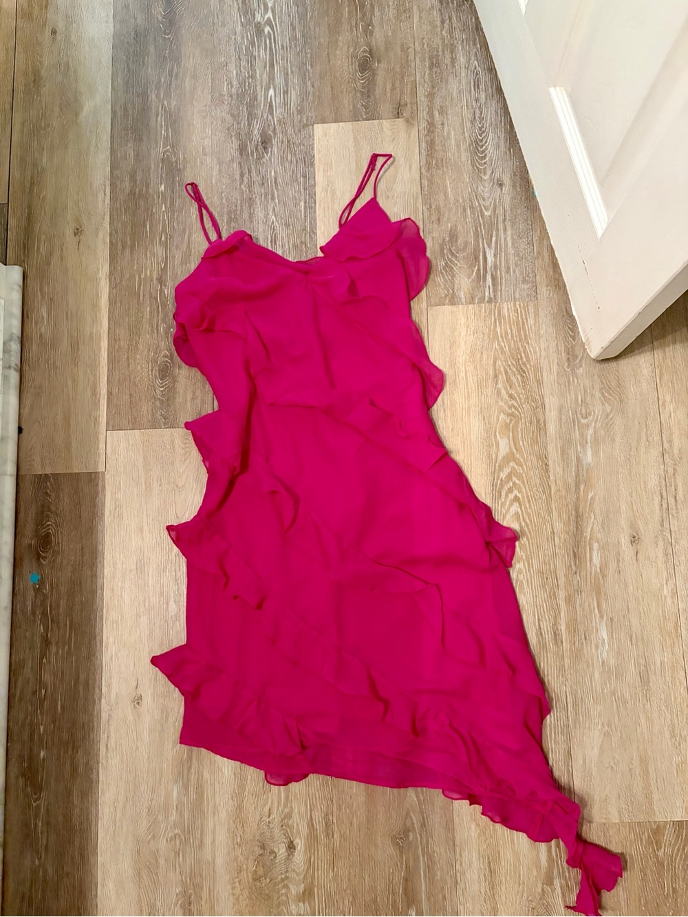 Abercrombie & Fitch Hot Pink Asymmetrical Ruffle Slip Dress